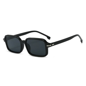 Classic black square sunglasses with silver temple accents and premium dark lenses