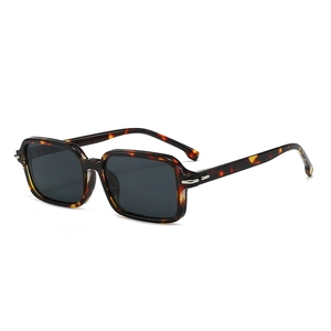 Retro square tortoiseshell sunglasses with dark lenses and silver metal hinges