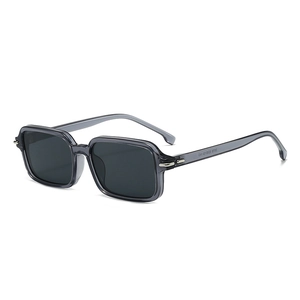Modern square frame sunglasses with grey transparent finish and dark grey lenses