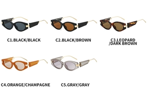 Five assorted cat-eye sunglasses with geometric frames and gold temple accents