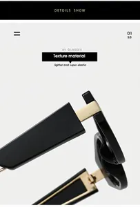 Detailed close-up of flexible gold metal hinge on sleek black cat eye sunglasses