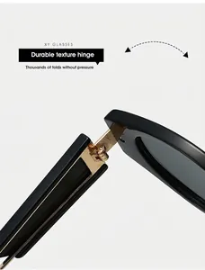 Close-up of durable golden metal hinges on black cat-eye sunglasses with modern finish