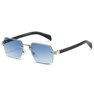 Lunettes de soleil carrées sans monture avec verres bleus dégradés et charnières