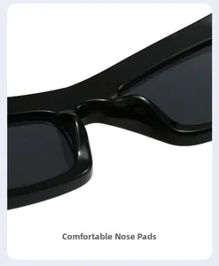 Close-up of the comfortable integrated nose pads on black cat-eye square sunglasses