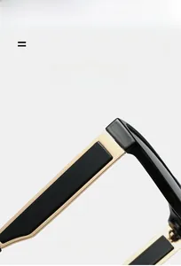 Detail of square sunglasses hinge with black and gold metal ultra-light elastic temple