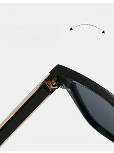 Detail of durable metal hinge on stylish square sunglasses with smooth folding mechanism