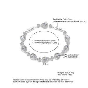 Detail of teardrop AAA cubic zirconia bracelet with real white gold plating finish