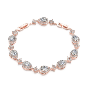 Elegant rose gold water drop bracelet with pear-shaped cubic zirconia clusters