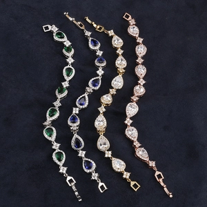 Elegant Copper Cubic Zirconia Bracelet Pear Water Drop Luxury Shiny Jewelry For Women Wedding Party Gift