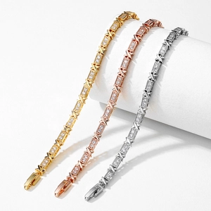 Fashion X Link Bracelet Copper With Zircon Two Tone Geometric Elegant Jewelry For Women