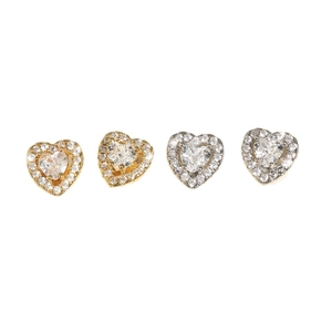 Set of four sparkling heart-shaped earrings with pave-set zircon in gold and silver finishes