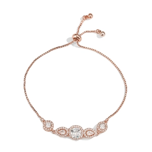 Rose gold bracelet with leaf-shaped zircon pearls and adjustable slider box chain