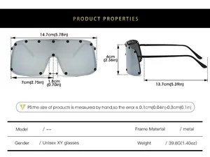Tableau détaillé des tailles pour lunettes de soleil à rivets avec dimensions de la monture