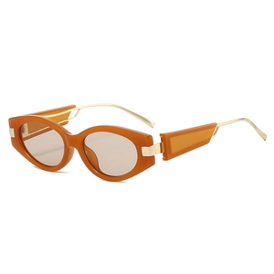 Vintage orange cat-eye sunglasses with luxury gold metal temples for women