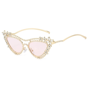 Occhiali Da Sole Gatto Da Donna Montura In Metallo Dorato Strass Fiore Decorativo Moda Lusso Per Feste All Aperto Viaggi