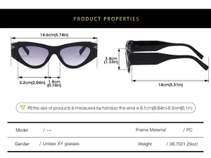 Size chart showing precise dimensions and specifications of cat eye punk sunglasses