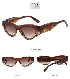 Three-angle product view of cat-eye sunglasses with tortoiseshell frames and brown lenses