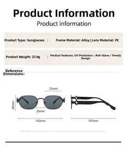 Spécifications des lunettes carrées avec largeur 142mm et détail du logo en métal