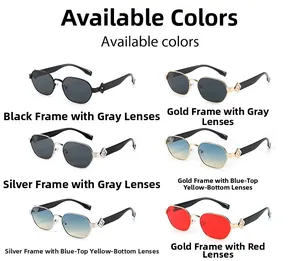 Aperçu détaillé de six lunettes de soleil carrées en métal avec divers coloris de verres