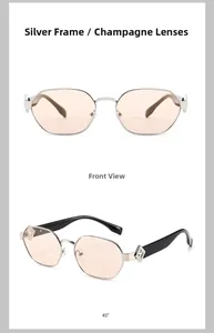 Lunettes de soleil carrées en métal argenté avec verres champagne et motifs losanges