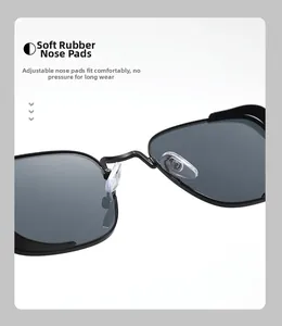 Detailed close-up of soft silicone nose pads on retro square sunglasses for a comfortable fit