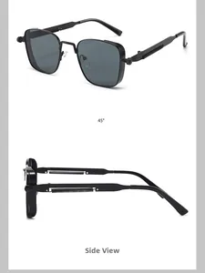 Detailed side view and 45-degree angle of vintage steampunk metal frame sunglasses