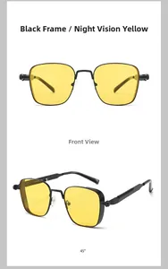 Detailed front and 45-degree angle view of black metal square night vision sunglasses