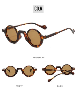 Retro round tortoiseshell sunglasses showing 45-degree, front, and back folded views