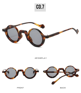 Detailed views of vintage round tortoise sunglasses showing front, back, and 45-degree angles