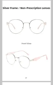 Detailsicht der silbernen Metallbrille mit rosa geometrischen Akzenten am Bügel