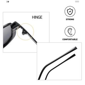 Detail of durable metal hinges and streamlined temples on these semi-rimless sunglasses