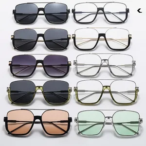 Collection of oversized semi-rimless double bridge metal sunglasses in ten diverse colors