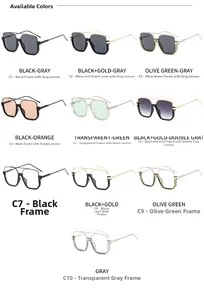 Detailed grid showing 10 color variations of retro double-bridge metal sunglasses