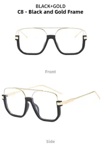 Detail view of retro half-frame sunglasses with double bridge and black-gold metal frame