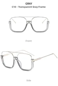 Front and side views of vintage square dual-bridge sunglasses in transparent grey