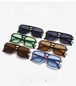 Close-up of retro square double-bridge sunglasses in six trendy assorted colors