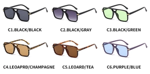 Various colors of square double bridge sunglasses showing frame and lens options