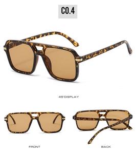 Detail view of retro square aviator sunglasses with tortoiseshell frame and double bridge