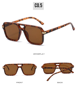 Three views of vintage square sunglasses with double bridge and tortoise frame