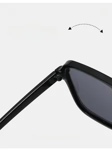 Detail showing the durable metal hinge construction on these black square sunglasses