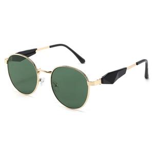 Vintage-Sonnenbrille mit goldenem Metallrahmen, dunkelgrünen Gläsern und Dekor-Details
