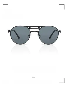 Close-up of vintage punk round metal sunglasses with a double bridge frame design