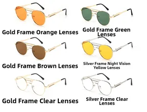 Classic retro punk aviator sunglasses in six metallic frame colors with double bridge detail