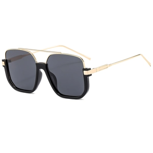 Lunettes de soleil carrées oversize avec monture noire et double pont métallique