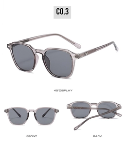 Lunettes de soleil polygonales gris transparent avec détail d'étoile et branches texturées