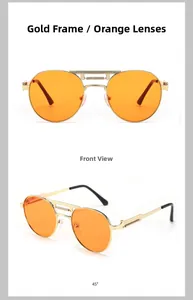 Classic vintage punk aviator sunglasses with gold metal frame and orange tinted lenses