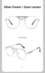 Silver metal frame glasses with dual bridge design and black temple tips in front view
