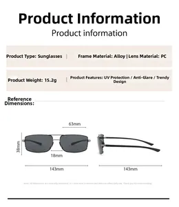 Spécifications de taille détaillées pour ces lunettes de soleil en aluminium et magnésium