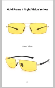 Détails des lunettes de vision nocturne à monture dorée et verres jaunes de nuit