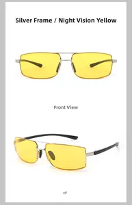 Vues détaillées de face et à 45 degrés de lunettes de vision nocturne à demi-monture argentée